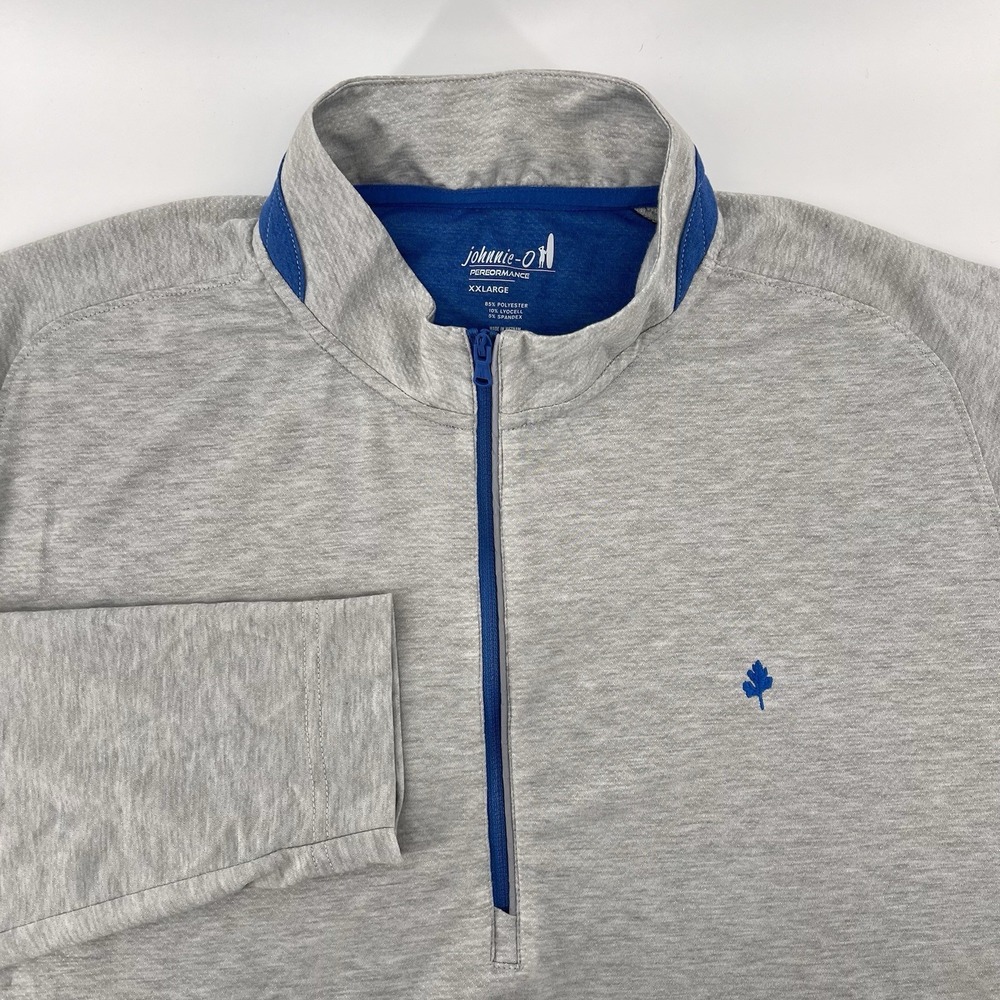 Johnnie-O Seal Brewer Quarter Zip Size XXL Grey Pullover Sweater Leaf Embroidery